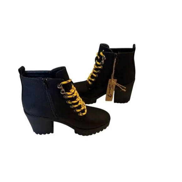Seven7 Women's Black Combat Ankle Boots Lug Sole Chunky Heel Platform Size 9