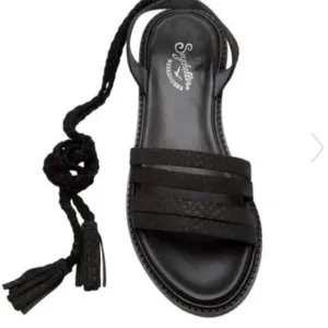 Seychelles Botanical Black Exotic Strappy Ankle Flat Sandals Size 7M NIB