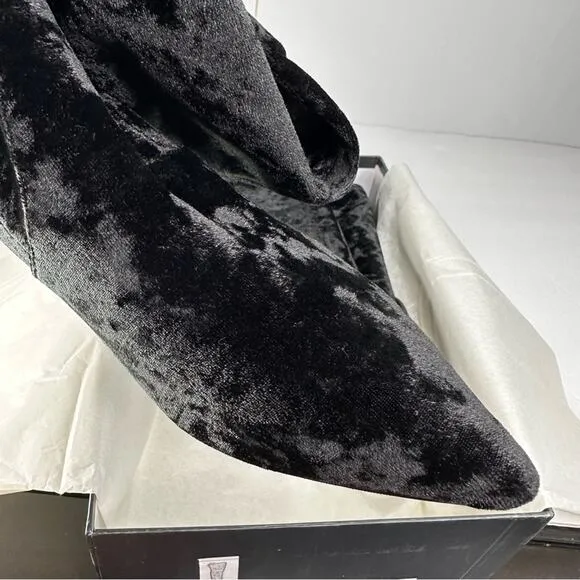 Silent D Over The Knee Boots Crushed Stretch Velvet Solid Black EU38 US7 New