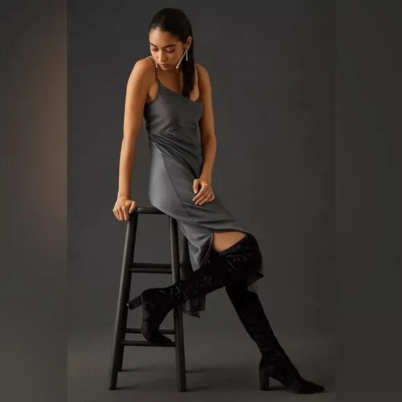 Silent D Over The Knee Boots Crushed Stretch Velvet Solid Black EU38 US7 New