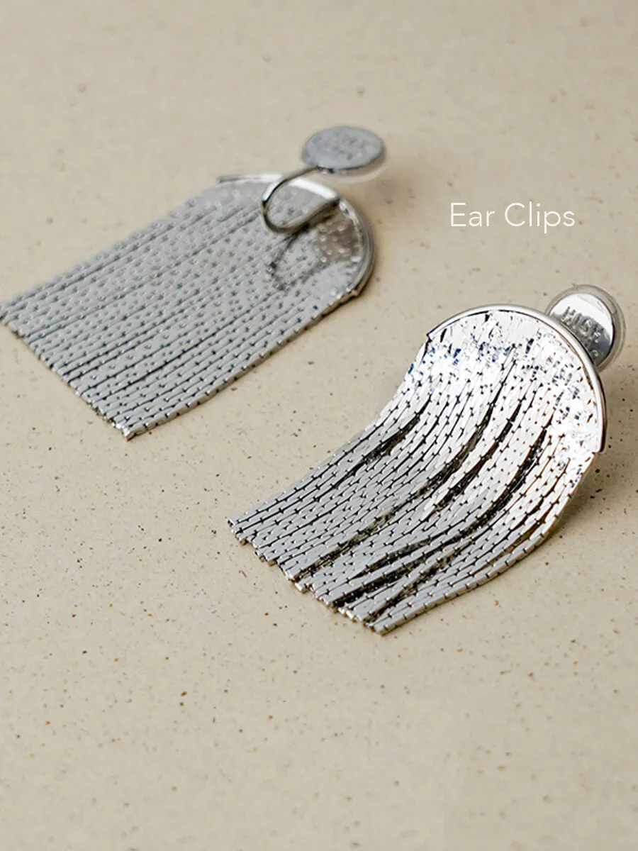 Silver Tassels Wedding Earrings