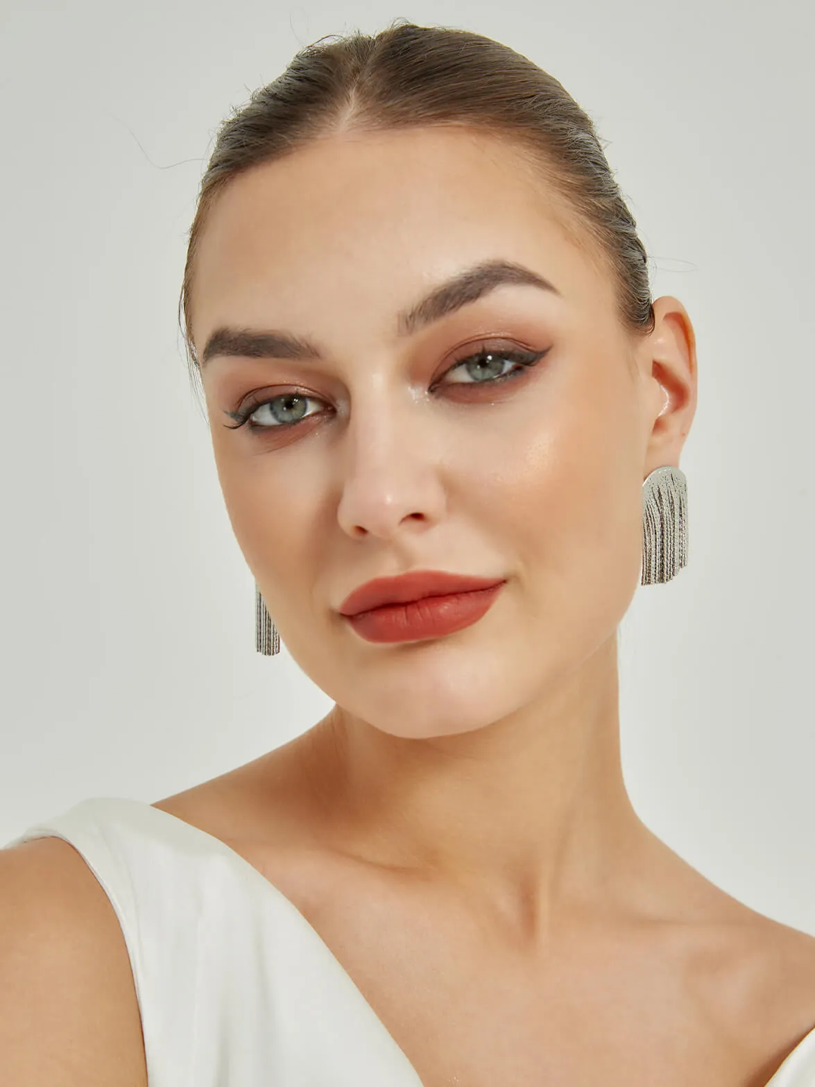Silver Tassels Wedding Earrings
