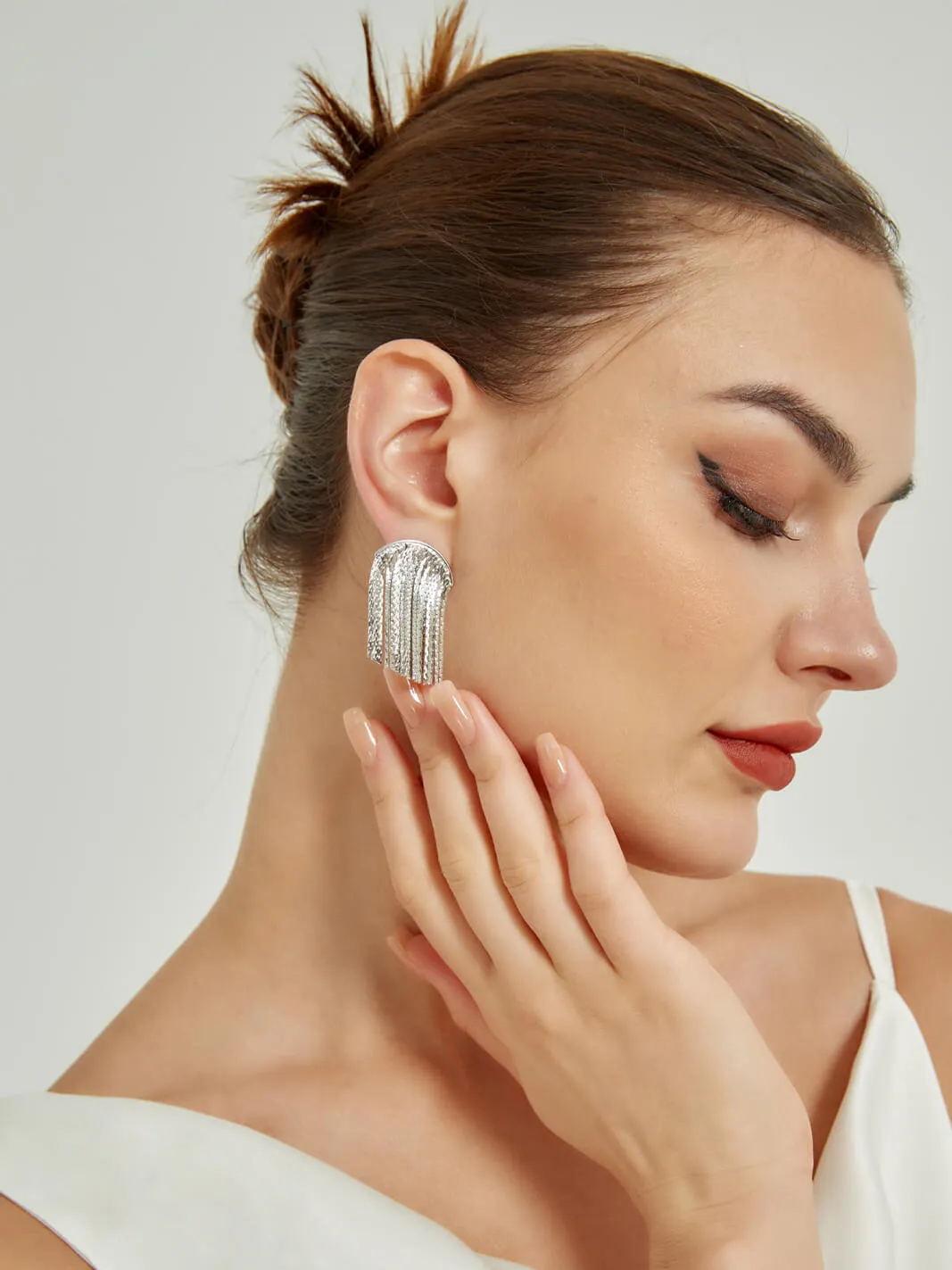 Silver Tassels Wedding Earrings