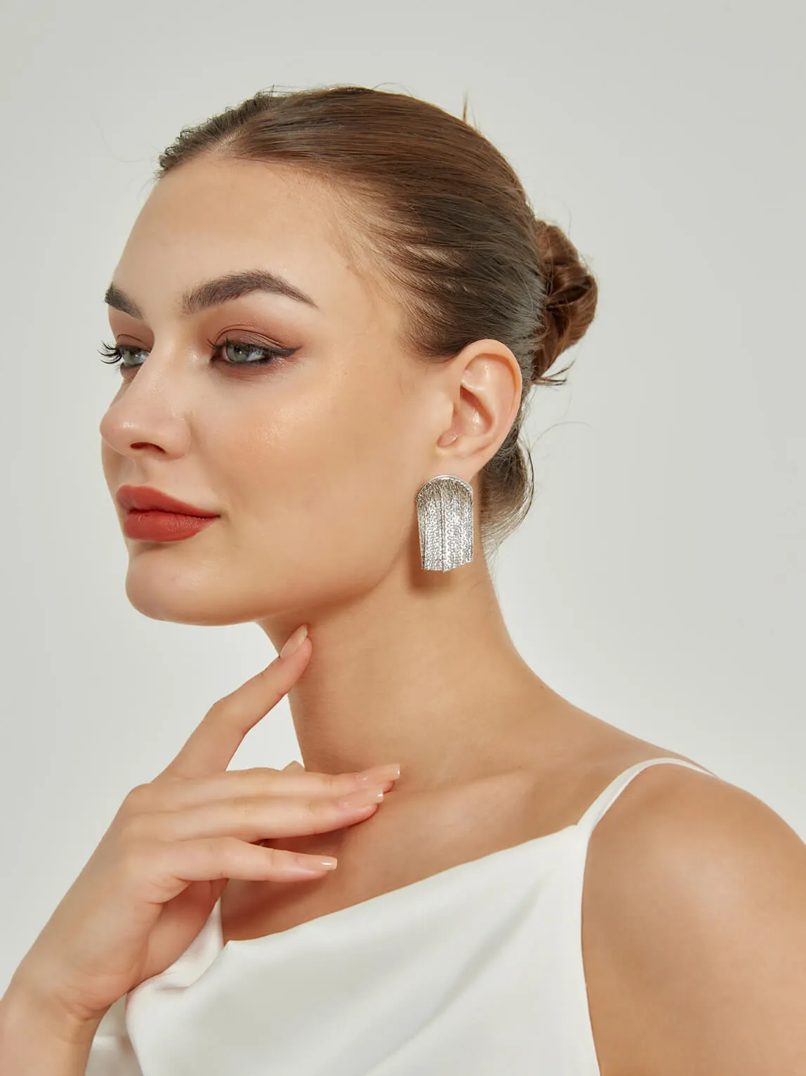 Silver Tassels Wedding Earrings