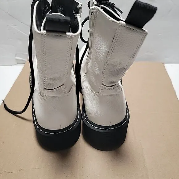 Sincerely Jules Harley Lace Up Combat Boots White Faux Leather Size 10M NWOB