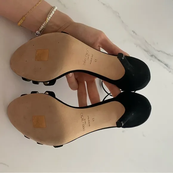 Size 41, Jimmy Choo, Black Suede Strappy Stiletto Sandals.