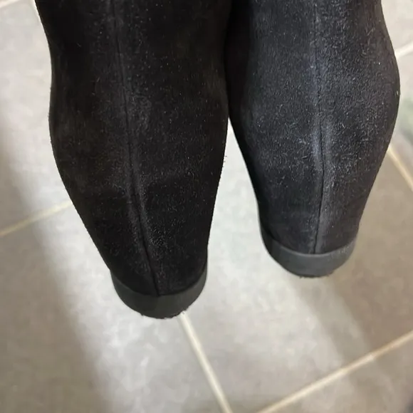 Size 8.5 PRADA women’s dessert black Suede Lace Up Wedge Booties/ boot