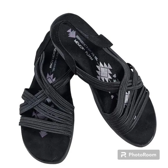 Skechers Black Reggae Slim Simply Stretch Sandals Women's Size 9