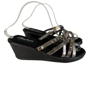Skechers Wedge Sandals 9 Silver Cali Rumblers Studs Strappy Memory Foam Open Toe