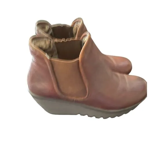 Skechers Womens Brown Leather Platform Wedge Heel Ankle Boots Shoes Size 6.5