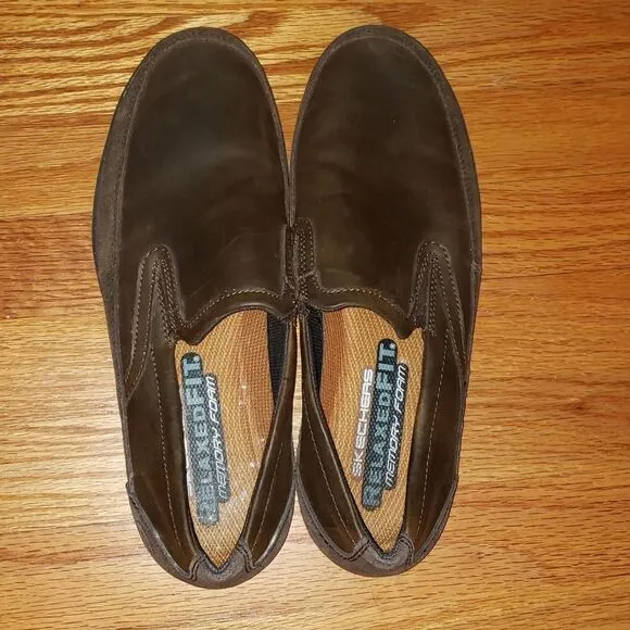 Skechers Brown Leather Slip-On Loafers