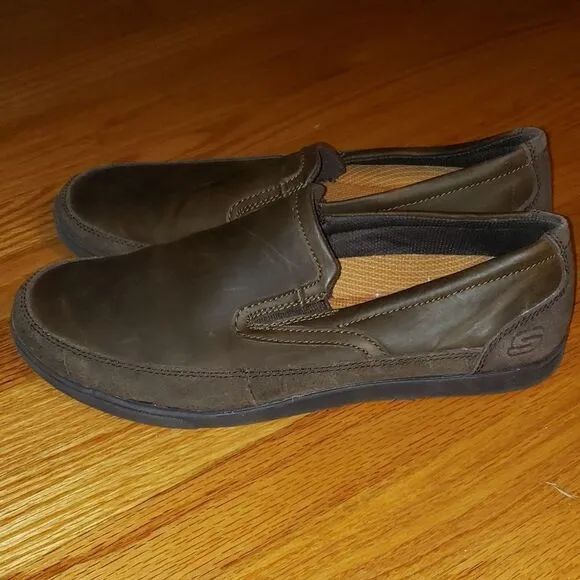 Skechers Brown Leather Slip-On Loafers