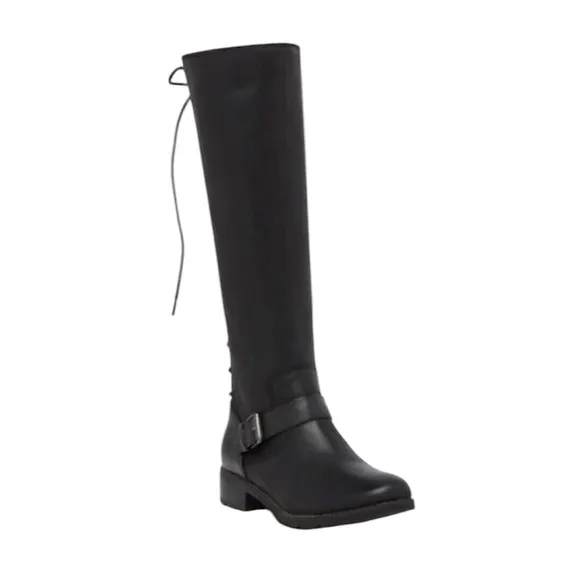 Sofft Black Leather Lace Up Tall Knee High Low Heel Riding Boots Size 7
