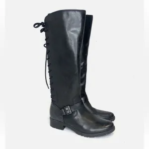 Sofft Black Leather Lace Up Tall Knee High Low Heel Riding Boots Size 7