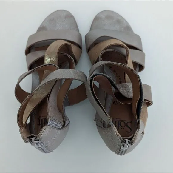 Sofft Metallic Pewter and Bronze Leather Strappy Gladiator Sandals 6