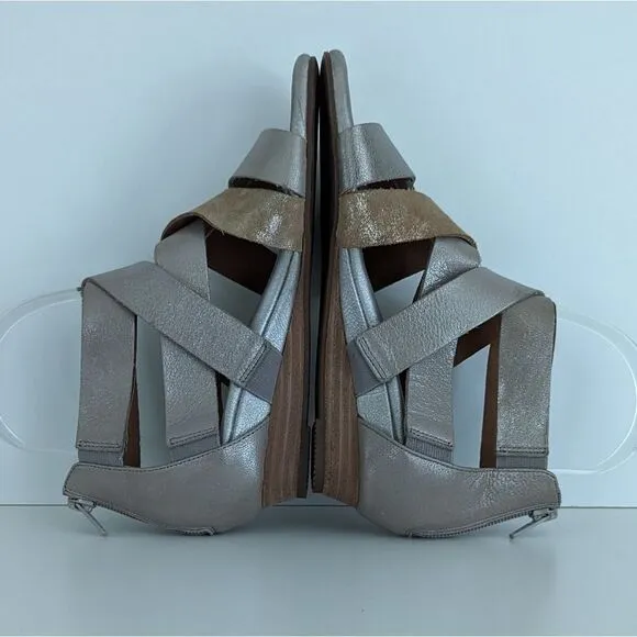 Sofft Metallic Pewter and Bronze Leather Strappy Gladiator Sandals 6