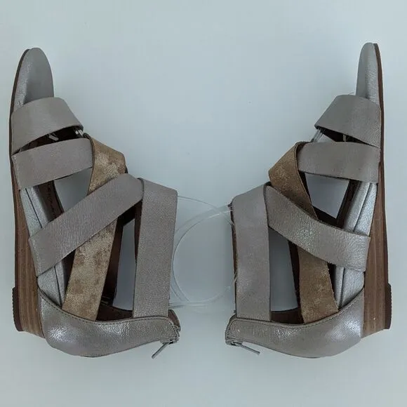 Sofft Metallic Pewter and Bronze Leather Strappy Gladiator Sandals 6