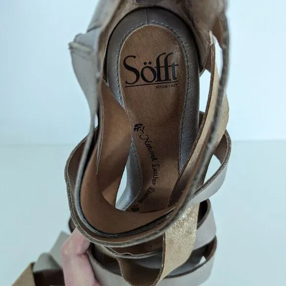 Sofft Metallic Pewter and Bronze Leather Strappy Gladiator Sandals 6