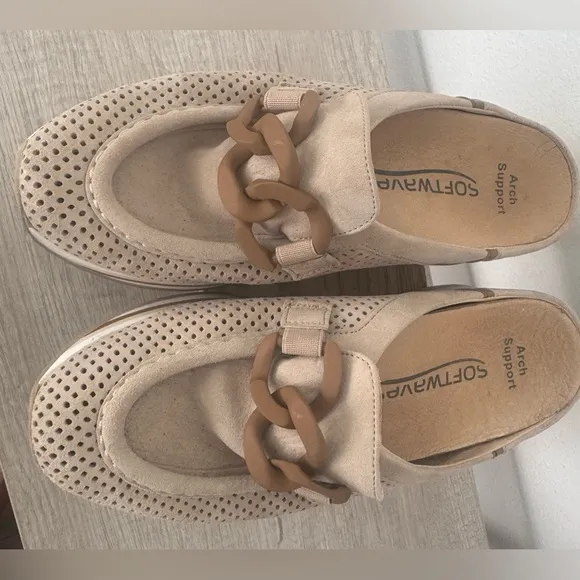SOFTWAVES CARLISA LOAFERS CREAM COGNAC SLIP ON COMFY PLATFORM SIZE 38 US 8
