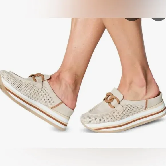 SOFTWAVES CARLISA LOAFERS CREAM COGNAC SLIP ON COMFY PLATFORM SIZE 38 US 8