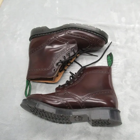 Solovair Brogue Derby Boots Men 8 Burgundy 6 Eye Leather Ankle England Made NEW