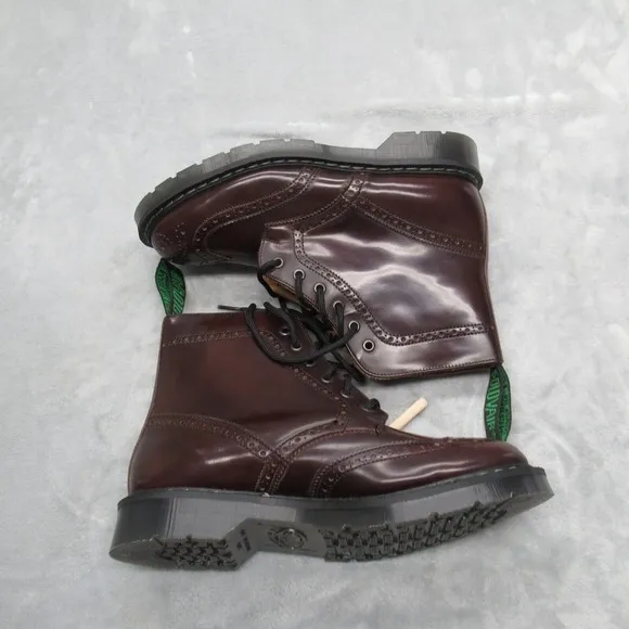 Solovair Brogue Derby Boots Men 8 Burgundy 6 Eye Leather Ankle England Made NEW