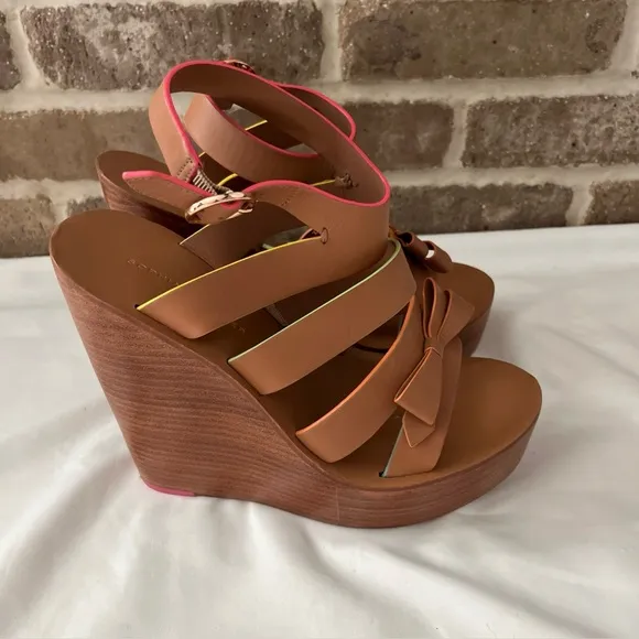 SOPHIA WEBSTER Samara Strappy Platform Wedge Sandals Tan Size 38 7.5/8