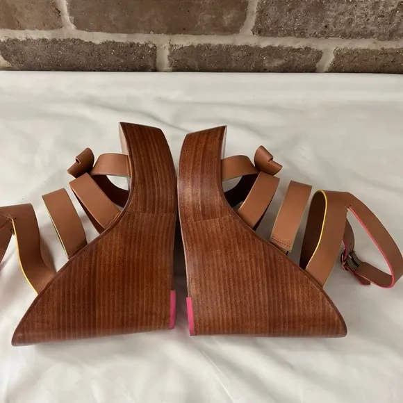 SOPHIA WEBSTER Samara Strappy Platform Wedge Sandals Tan Size 38 7.5/8