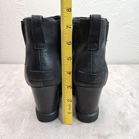 Sorel Ankle Wedge Booties 6.5 Black Leather Casual Chunky Platform Chelsea Boots