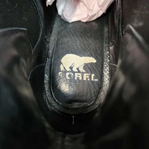 Sorel Ankle Wedge Booties 6.5 Black Leather Casual Chunky Platform Chelsea Boots