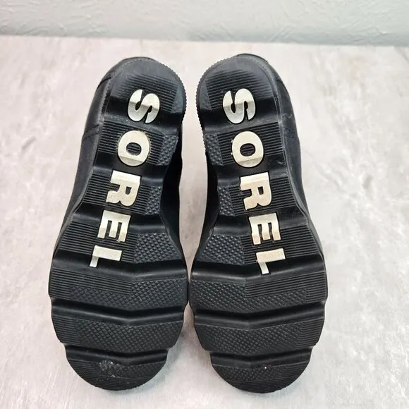 Sorel Ankle Wedge Booties 6.5 Black Leather Casual Chunky Platform Chelsea Boots