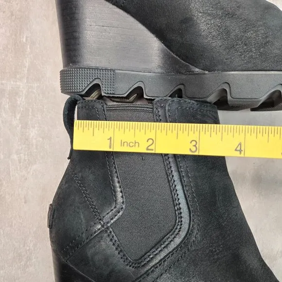 Sorel Ankle Wedge Booties 6.5 Black Leather Casual Chunky Platform Chelsea Boots