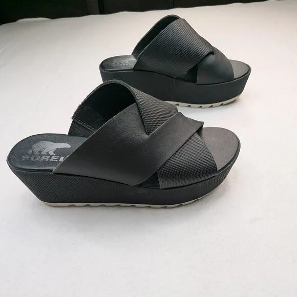 Sorel Cameron Flatform Mule in Black/White Size 7