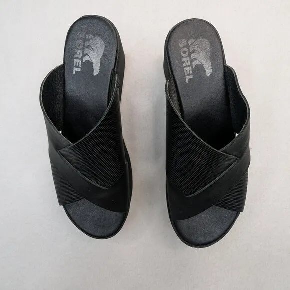 Sorel Cameron Flatform Mule in Black/White Size 7
