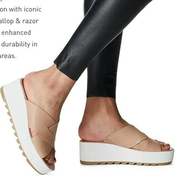 Sorel Cameron Flatform Mule in Tan/White Size 7