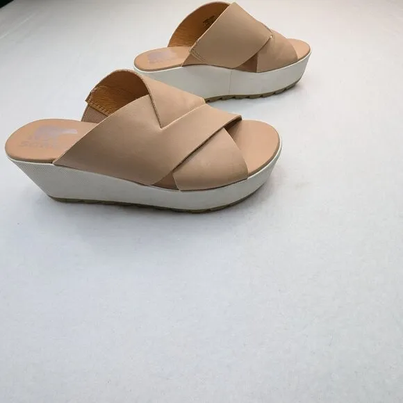 Sorel Cameron Flatform Mule in Tan/White Size 7