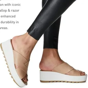 Sorel Cameron Flatform Mule in Tan/White Size 7