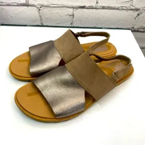 Sorel Ella II Slingback Sandals - Metallic Ash Brown Chalk Leather Size 7 NEW
