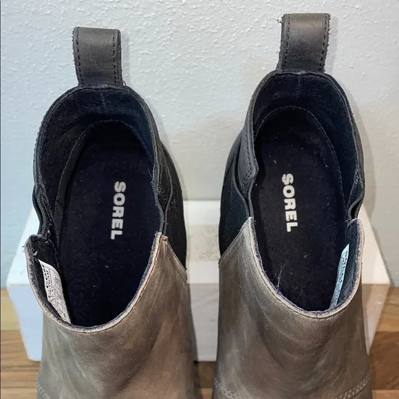 Sorel Emelie Chelsea Leather Color-block Stretch Ankle Boots Moto Minimal Size 8