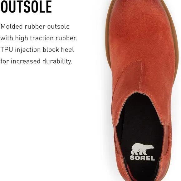 SOREL EMELIE II CHELSEA WP LEATHER RED/GUM 2 WOMEN'S Sz 7