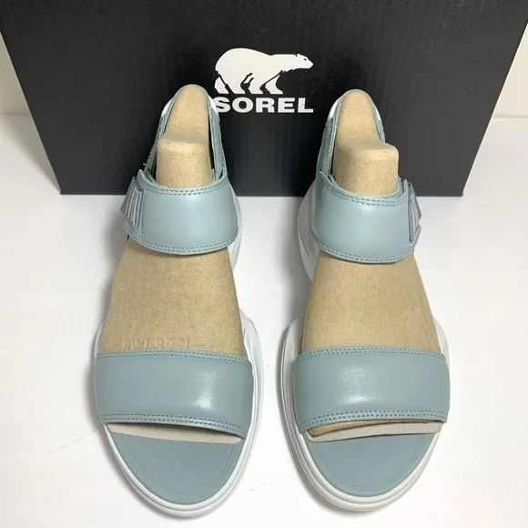 Sorel Explorer Blitz Stride Sandals Leather Wedge Crushed Blue Size 9 NEW