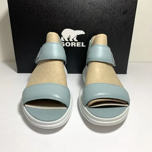 Sorel Explorer Blitz Stride Sandals Leather Wedge Crushed Blue Size 9 NEW