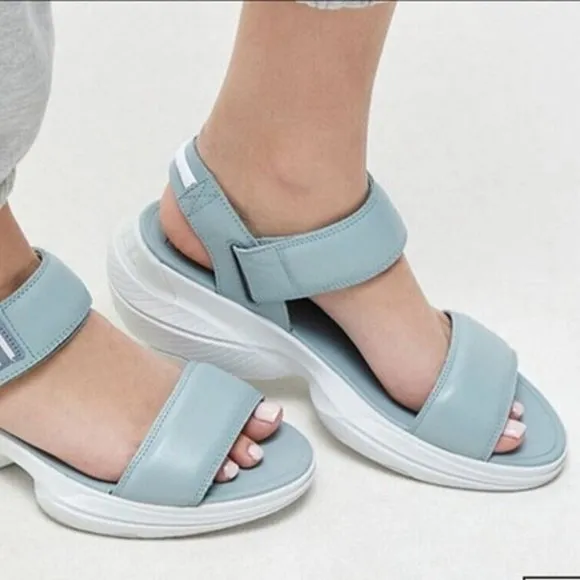 Sorel Explorer Blitz Stride Sandals Leather Wedge Crushed Blue Size 9 NEW