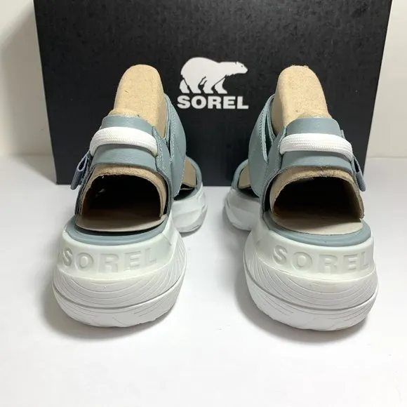 Sorel Explorer Blitz Stride Sandals Leather Wedge Crushed Blue Size 9 NEW