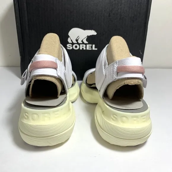 Sorel Explorer Blitz Stride Sandals Leather Wedge White Bolt Hint Size 8.5 NEW