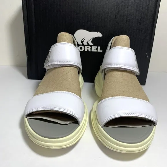 Sorel Explorer Blitz Stride Sandals Leather Wedge White Bolt Hint Size 8.5 NEW