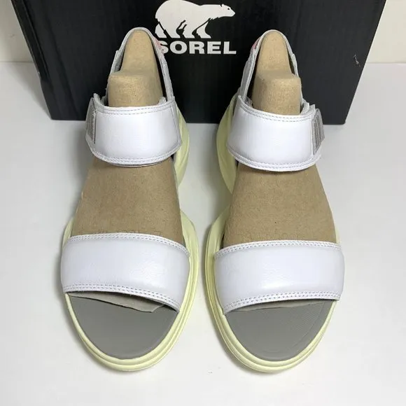 Sorel Explorer Blitz Stride Sandals Leather Wedge White Bolt Hint Size 8.5 NEW