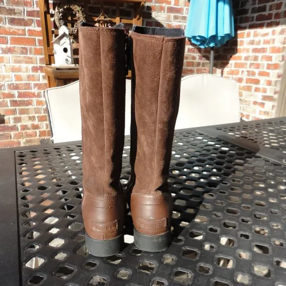 SOREL Girls Brown Leather and Suede Waterproof Zip Up Knee High Boots Size 4