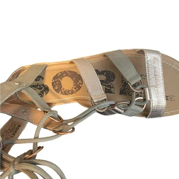 SOREL Gladiator Sage &amp; Metallic Gold  Leather Lace Up Women’s Sandals Size 9