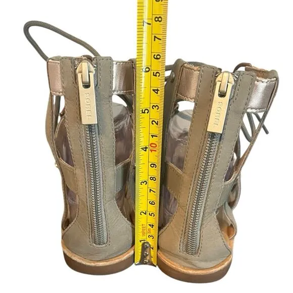 SOREL Gladiator Sage &amp; Metallic Gold  Leather Lace Up Women’s Sandals Size 9